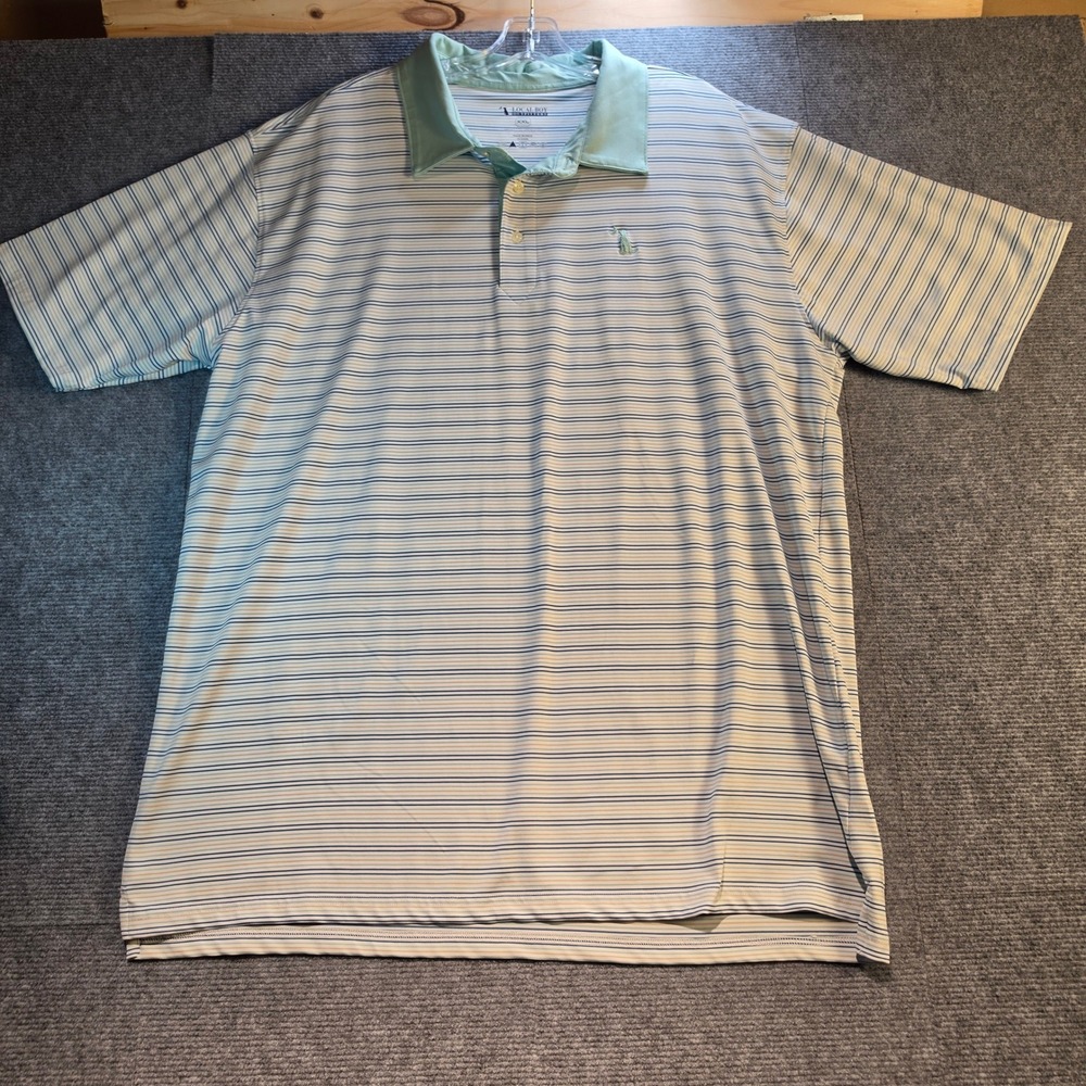 Local Boy Outfitters Polo Mens XXL Green Blue Striped Performance Excellent
